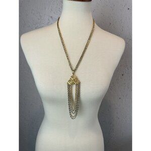 Vintage Multi-Strand Necklace Gold + Silver Tone Dramatic Statement Fan Shape